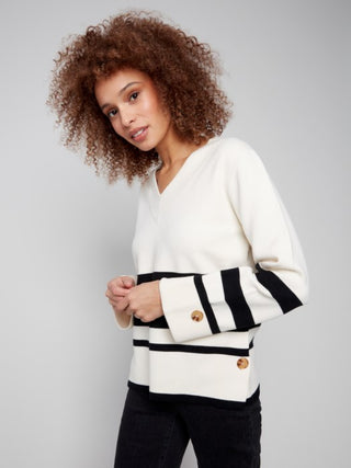 Charlie B Stripe V-Neck Sweater