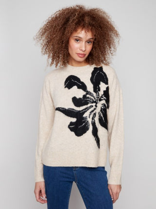 Charlie B Floral Jacquard Crew Neck Sweater