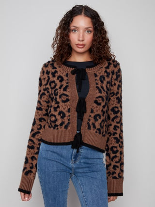 Charlie B Bow Tie Front Jacquaed Cardigan