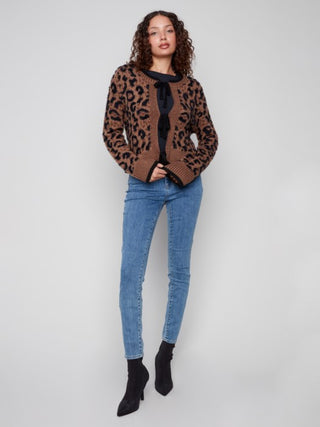 Charlie B Bow Tie Front Jacquaed Cardigan
