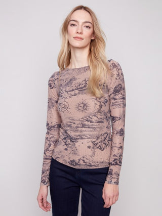 Charlie B Printed  Mesh Top with Lining