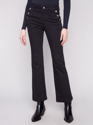 Charlie B Flare Leg Stretch Twill Pants With Buttons