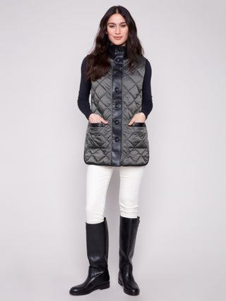 Charlie B Reversible Button-Front Quilted Vest