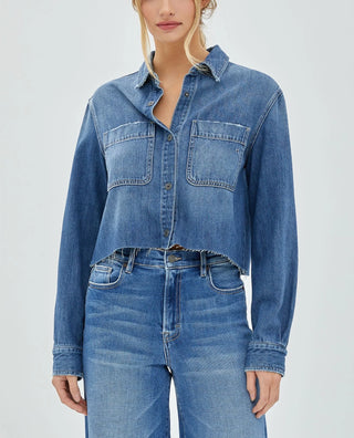 Hidden Abbey Medium Wash Cropped Denim Shirt