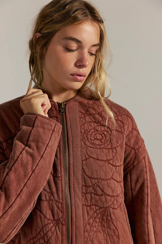 Free People Rose Zip-Up Sweatshirt Cinnamon Stick