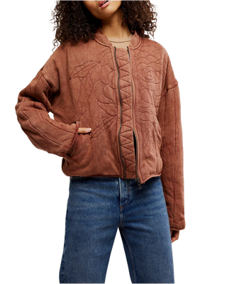 Free People Rose Zip-Up Sweatshirt Cinnamon Stick