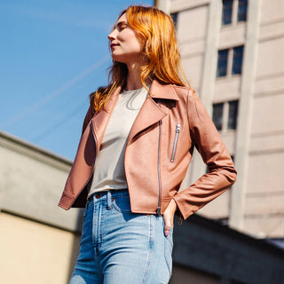Clara Sunwoo Liquid Leather™ Zip Cuff Moto Waist Jacket - Tan