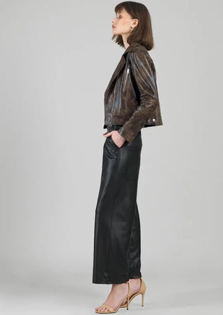 Clara Sunwoo Distressed Leather High Waist Jacket Cuff Zip Details