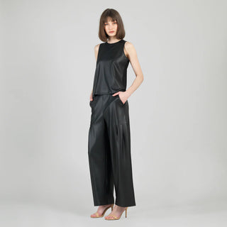 Clara Sunwoo Liquid Leather™ Sheen Two-Tone Jewel Neck Tank - Black
