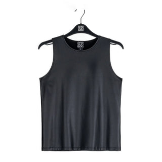 Clara Sunwoo Liquid Leather™ Sheen Two-Tone Jewel Neck Tank - Black