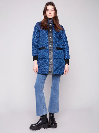 Charlie B Reversible Long Quilted Puffer Jacket