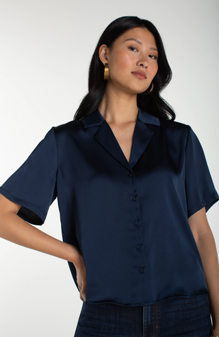 Liverpool Los Angeles Short Sleeve Camp Collar Woven Blouse