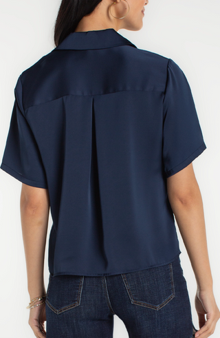 Liverpool Los Angeles Short Sleeve Camp Collar Woven Blouse