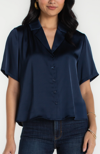 Liverpool Los Angeles Short Sleeve Camp Collar Woven Blouse