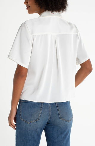 Liverpool Los Angeles Short Sleeve Camp Collar Woven Blouse