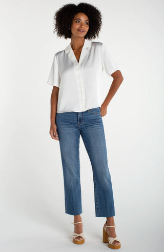 Liverpool Los Angeles Short Sleeve Camp Collar Woven Blouse
