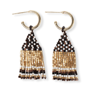 Leta Mini Gold Hoop Confetti Top And Stripe Short Fringe Earrings