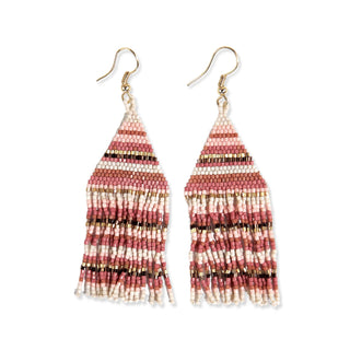 Lexie Horizontal Stripe Beaded Fringe Earrings Light Pink