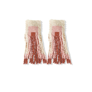 Ava Geo Shapes Beaded Fringe Earrings Blush